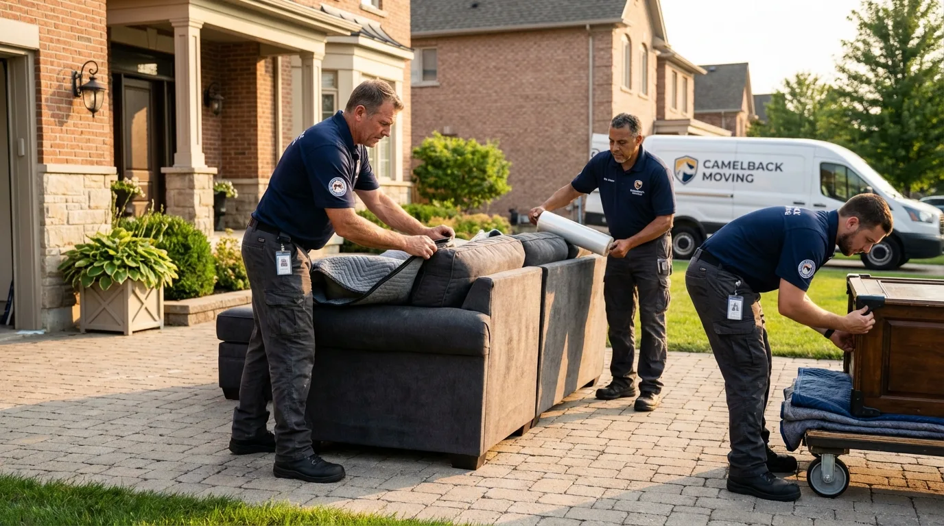 Large estate moving crew wrapping furniture in Campbell, CA